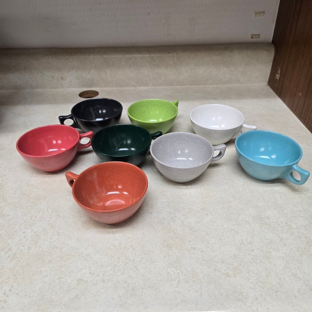 Vintage Branchell Color-Flyte Melmac Cups Set 8 MCM Melamine Mixed Colors JJ